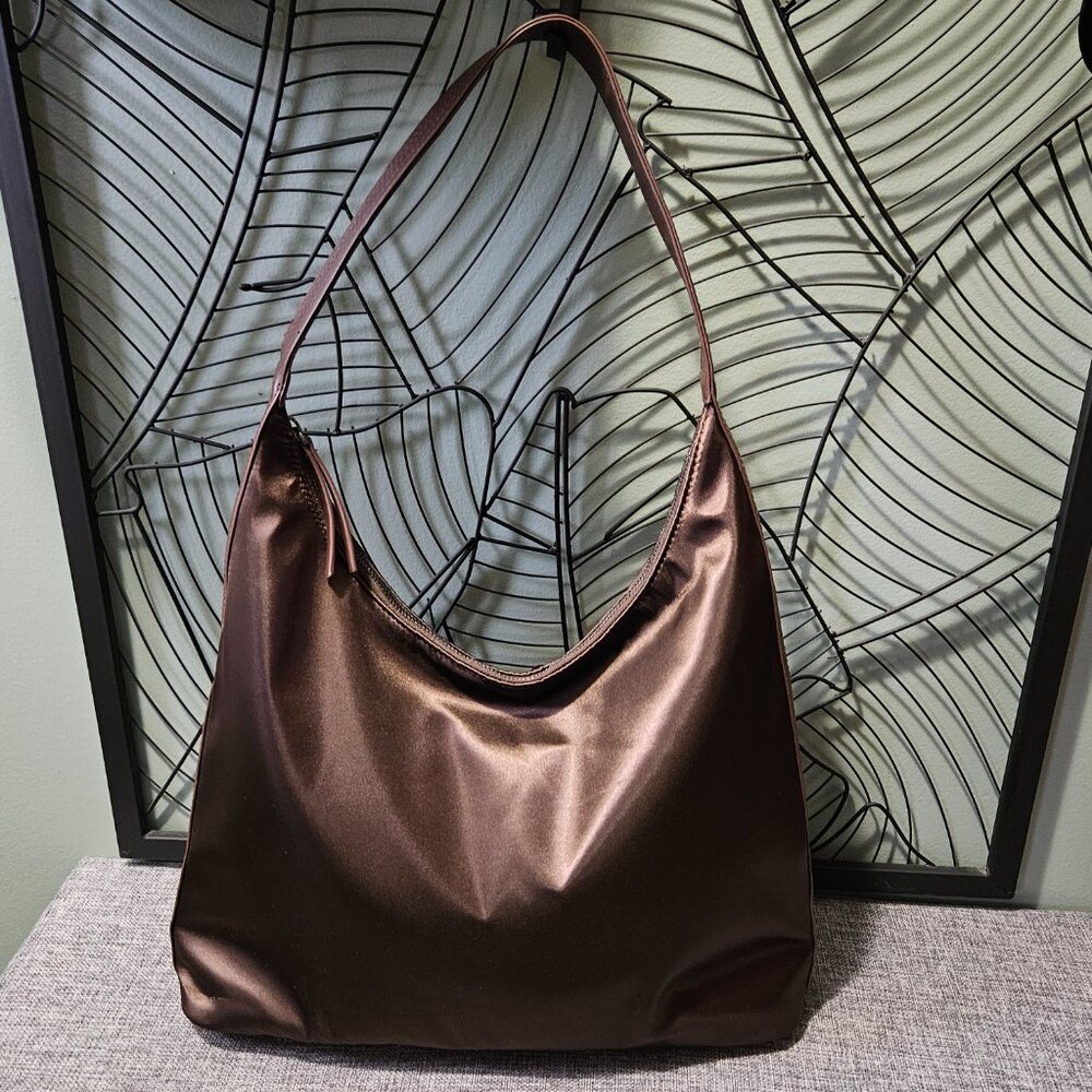 Hush | Gorgeous Satin Chocolate Brown Scoop Tote Bag - Like New!